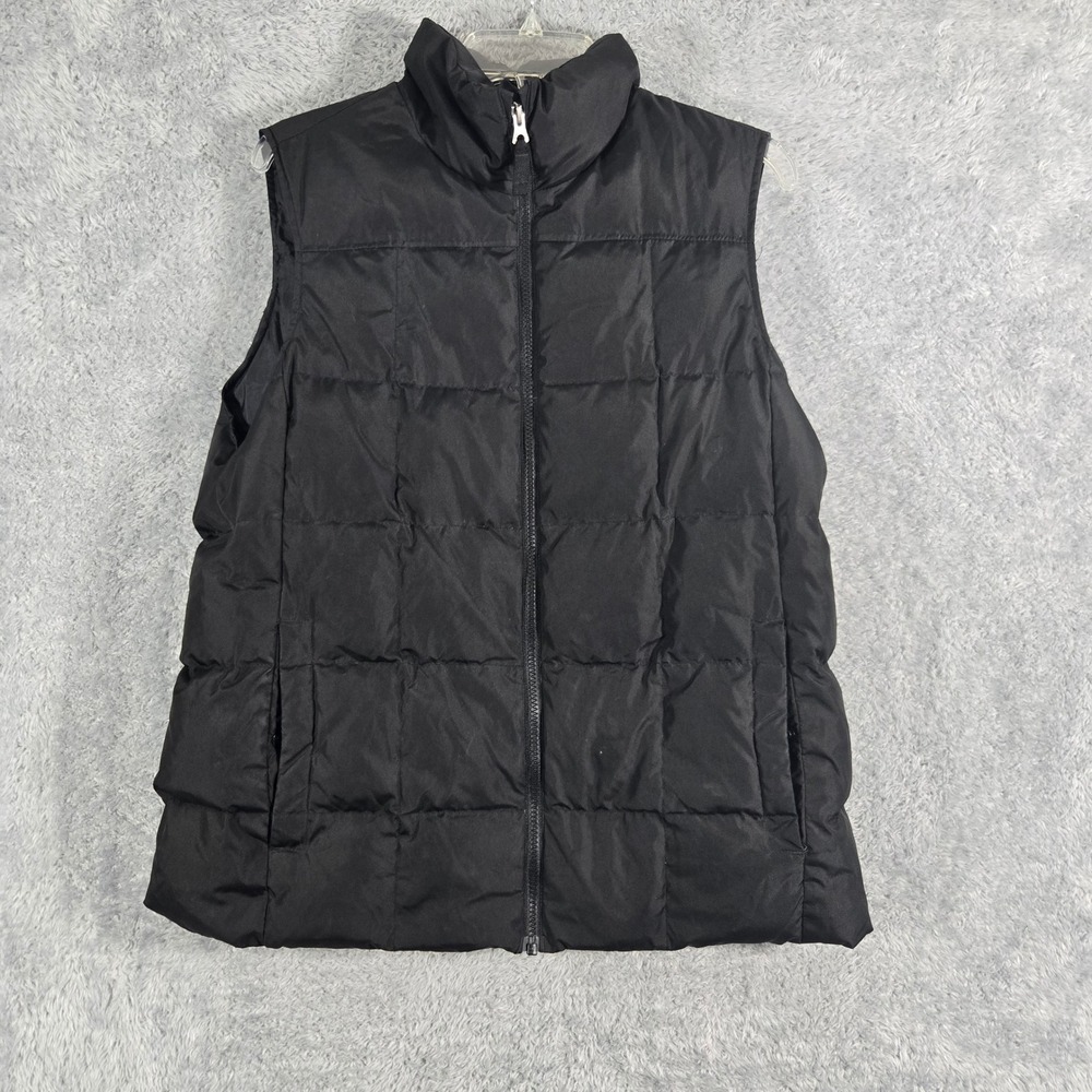 Lands End Womens Puffer Vest Black Down Insulated Quilted Full Zip Size L 14-16